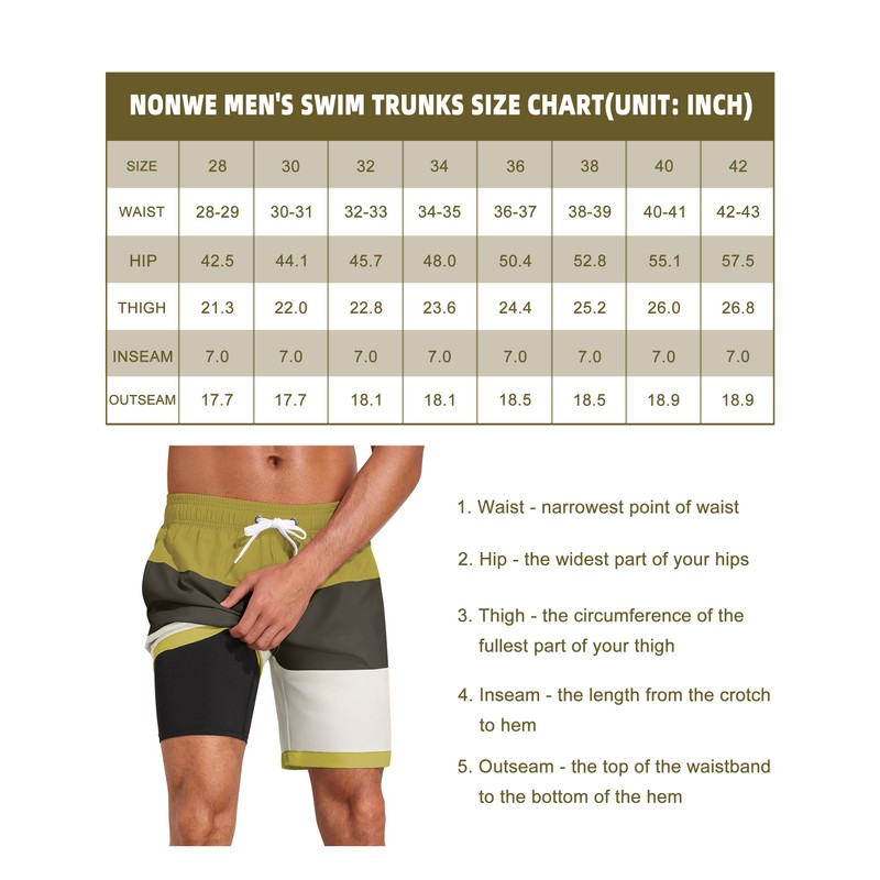 Nonwe Men's Swim Trunks 2 in 1 Bathing Suit Quick