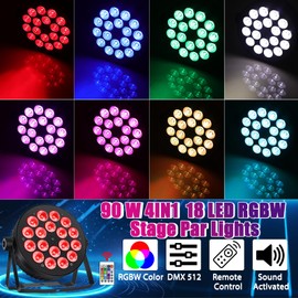 ENDYSHOW LED Par Lights DMX,90W RGBW 4IN1 LED Stage Par Lights Stage DJ Par Can Light Sound Activated Auto Play by Remote&DMX Control for Events Wedding Party DJ Stage Live Show 2 Pack