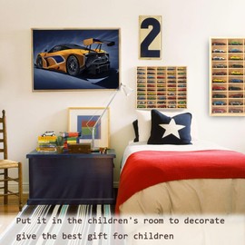 Generic Model Car Display Case Wall Mount 1/64 Box Solid Wood DisplayStore Up to 50 Mini Cars or Figurine (Wooden Color)