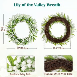 Briful 16" Artificial Door Wreath Lily of the Valley Flower Wreath Artificial Plants Front Door Wreath Spring Summer Wreath for Farmhouse Decor Wall Window Festival Décor
