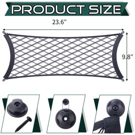 JINGKE 2 Pcs Small Cargo Net Pocket Elastic Mesh Netting Car Mesh Pouch with Screws and Hooks for Trunk RV Boats Home Cargo Storage (23.6'' x 9.8'')