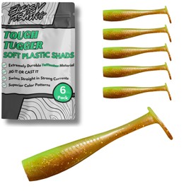 EliasVFishing Tough Tugger Paddle Tail Swim Baits, Ultra Durable Soft Plastic Paddletail TuffTanium Swimbaits, Durable Swim Baits for Bass Fishing, Toughest Baits (Gator Glitter (6 Pack), 5.5")