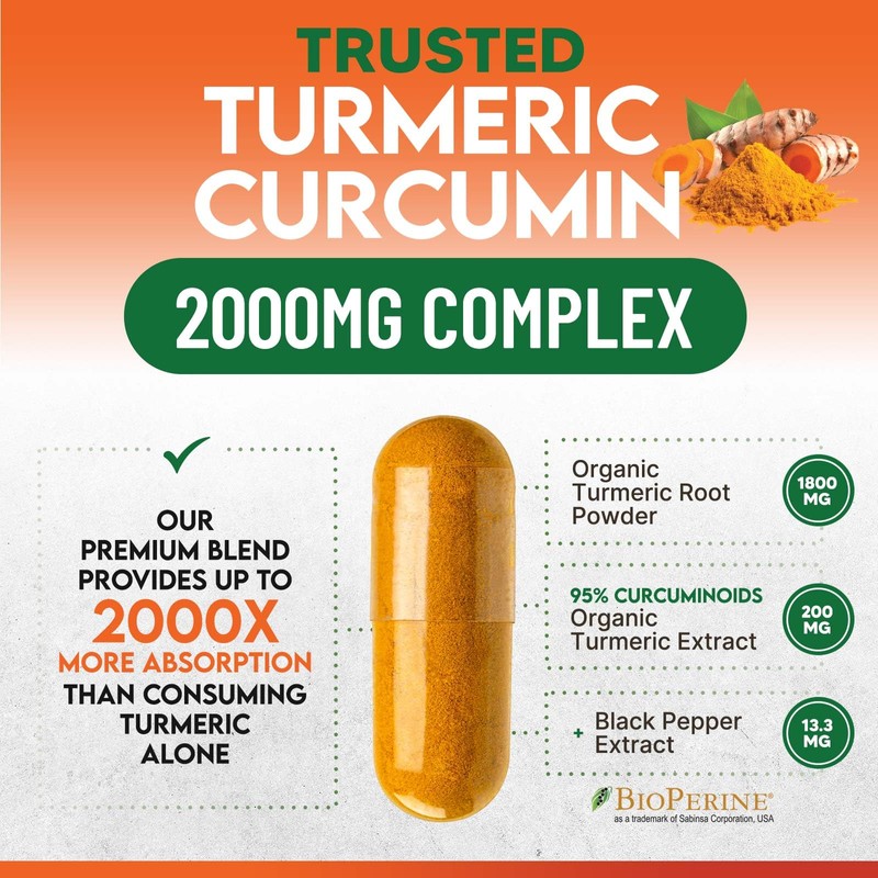 Turmeric Curcumin Supplement 2000mg - Nature's Joint & Immune Support,
