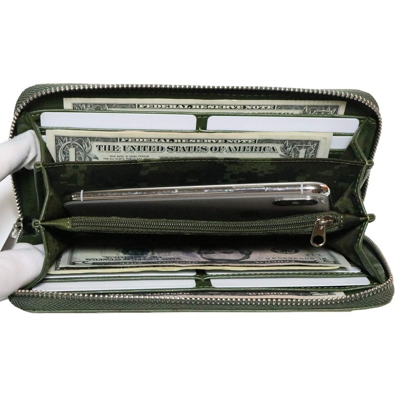 Belkut 1030212-F-130 Green Genuine Cowhide Leather Wallet, Round Zipper, Long