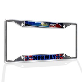 Fastasticdeals Metal Insert License Plate Frame Norway Norwegian Weatherproof Car Accessories Chrome 4 Holes Solid Insert