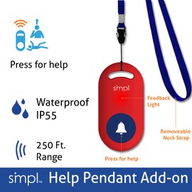 SMPL Add-On SOS/Help Pendant - Part of the smpl Alerts System, Wearable/Detachable Alert Button Notifies Caregivers or Managers When Help is Needed, Ease Caregiver Stress, No Wi-Fi, No Fees, No Hassle