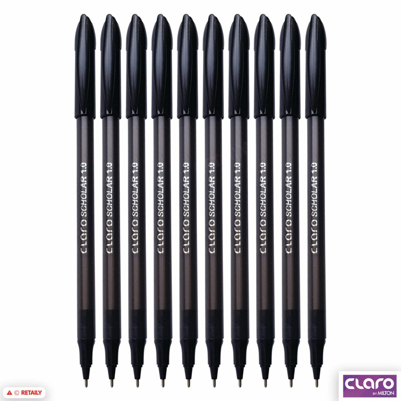 CLARO Scholar Ballpoint Pens, BLACK, Medium Point (1.0mm), Pack of