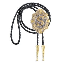 GelConnie Western Bolero Tie for Men A to Z Texas Bolo Tie Leather Cowboy Necktie Rodeo Country Western Neck Ties Gold