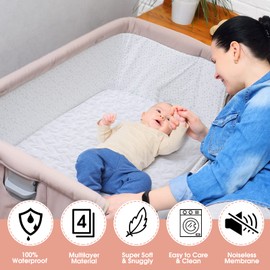 Waterproof Mini Crib Mattress Protector: 2-Pack Pack N Play Sheets - Fitted for Standard Baby Mattresses (38" x 26") - Soft and Breathable Covers for Pack and Plays, Playards, and Mini Cribs