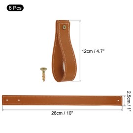 sourcing map 6pcs Artificial Leather Curtain Rod Holder 1 x 4.7 Inches Wall Hanging Straps Curtain Rod Hook Brackets Hangers with Screws for Home Bathroom Kitchen Bedroom, Brown
