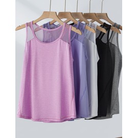 5 Pack Women's Workout Tops, Athletic Racerback Tank Tops for Women, Mesh Sleeveless Shirts Yoga for Gym Running (Set 4, Medium)