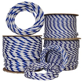 LILBURN ROPE CO. 3 Strand White and Blue Polypropylene Pool Swim Lane Rope - 1/4" 600 Foot Spool