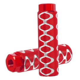 PATIKIL Aluminum Alloy O-Shape Bike Pegs Fit 3/8 inch Axles, 2 Pack Anti-Skid lead Foot Bicycle Pegs Back Seat Stands for BMX Mountain Bike Cycling Rear Stunt Pegs, Red