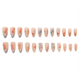 Hkanlre Fish Press on Nails Medium Cute Fake Nails Tips Full Cover Almond False Blue Nails for Women and Girls 24PCS