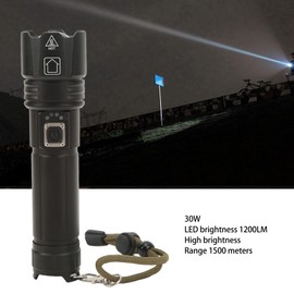 Topyond High Brightness LED Flashlight - 30W White Light, 1200LM, Waterproof, USB Charging, Ideal for Outdoor Camping and Emergencies