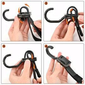 4 x 100 cm Adjustable Elastic Straps with Hooks, Wide Luggage Straps with Hooks, Flat Luggage Tensioners, Wide Flat Elastic Cord with Hooks, Extra Strong Tie Down Straps with Outdoor, Bicycle, Tarps