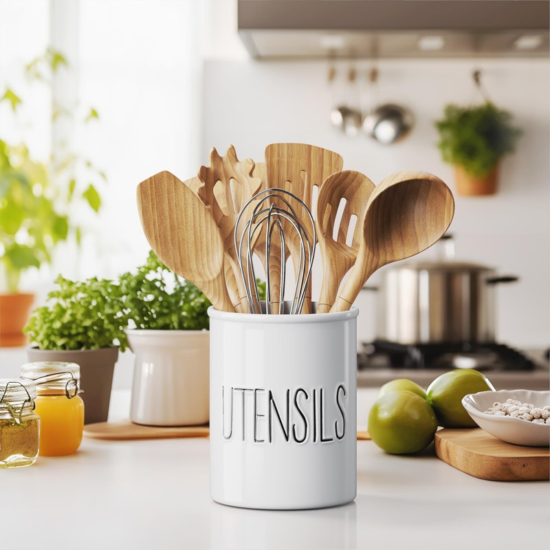 Barnyard Designs Ceramic Farmhouse Kitchen Utensil Holder for Countertop, Decorative