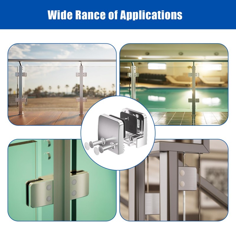 Glass Clamp,316 Stainless Steel 5/16", 3/8", 1/2" Adjustable Railing Glass
