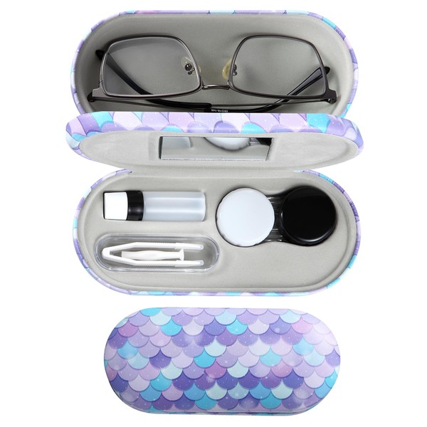 MUDOR - Funda para lentes de contacto 2 en 1, kit de viaje para lentes de contacto de doble cara, incluye herramienta removedora con pinzas, diseño de doble uso para lentes de contacto y estuche para anteojos (escala)