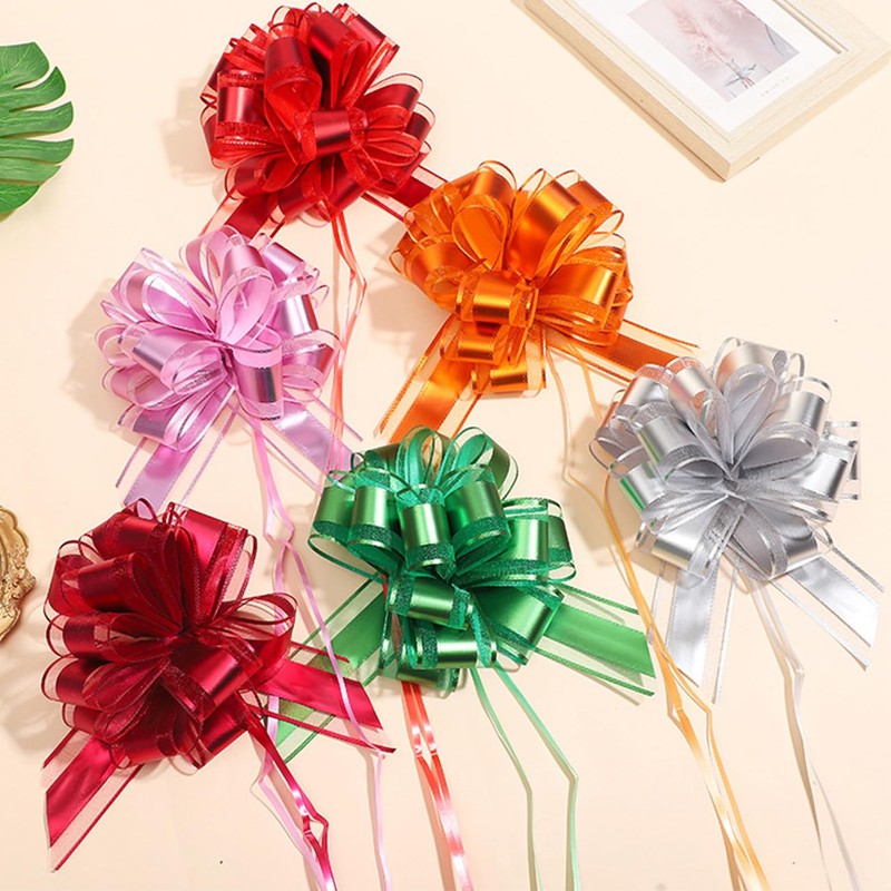 GAKA FAVOR 10Pcs Gold Pull Bows(6 Inch),Large Organza Pull Bows