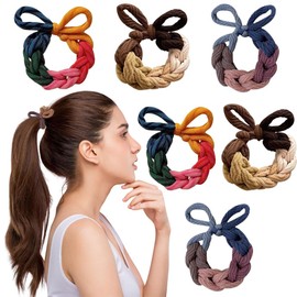 Ouliget Braid Bow Hair Ring Set,Knot Scrunchies Elastic Rubber Band Hair Ropes for Women,High Ponytail Tie Hair Rope Stretchy Thickened Durable for Thick and Long Hair,6Pieces