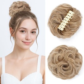 Purplelf Messy Bun Hair Piece, Claw Clip Bun Hair Pieces for women, Curly Fake Buns Tousled Updo Hairs Extensions for Daily Wear and Special Occasions (M27/613#)