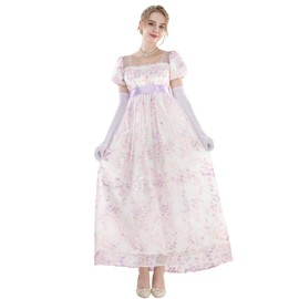 Fiamll Regency Dress Women's Regency Costume Empire Waist Tea Party Dress Victorian Dress Embroidery Ball Dress with Gloves Purple S