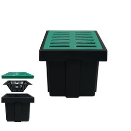 Natotela Catch Basin with Fiber Glass Grate-18x18x15 in. Large Catch Basin for Drainage with Debris Basket,French Drain Catch Basin Without Reserved Hole for Yard,Downspout,Lawn,Municipal Pipeline