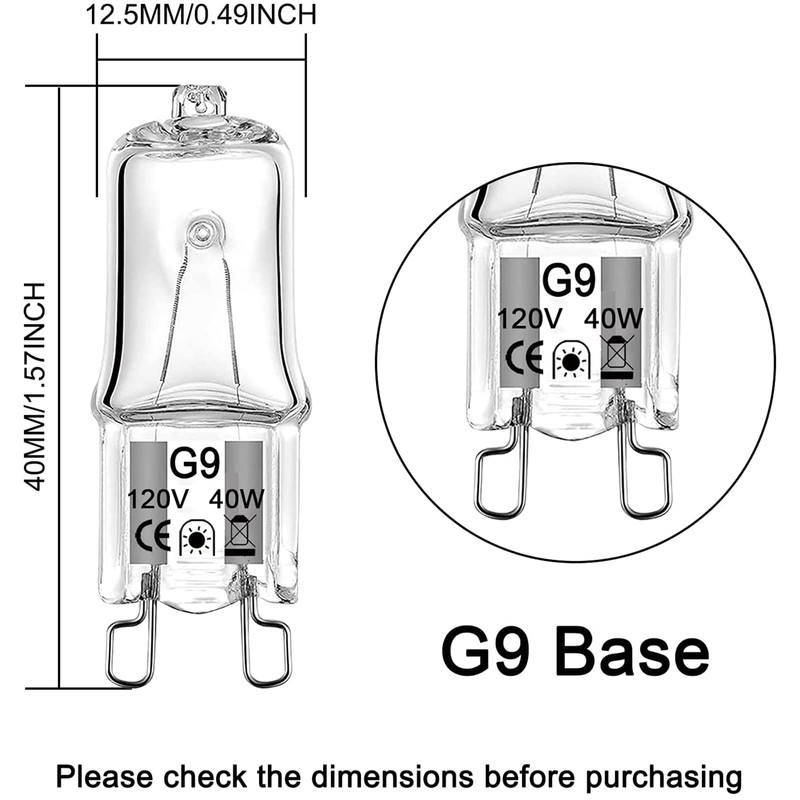 VITUNOV G9 Halogen Bulb 40 Watt 120V, G9 Dimmable Long