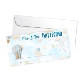Biglietti di Auguri per Battesimo, Design Mongolfiera Celeste, con Busta e Spazio per Messaggio