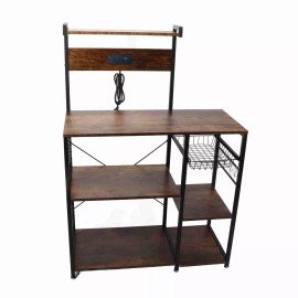 Kitchen Bakers Rack Microwave Oven Stand Utility Storage Shelf With Power Supply