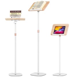 HDCHQXQ Standing Reading Stand, Adjustable Book Stand Height and Angle, Music Stands,for Laptops, Tablet Bibles, Recipes, Cooking, Books Wooden Display Rack,Stable Portable with Clip (White)