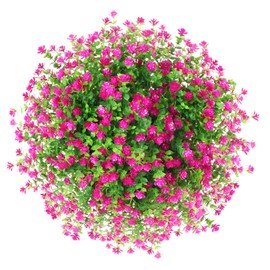 4pcs Artificial Plants Fake Flowers indoor outside plants uv Resistant Faux Bulk plastic Daffodils Flower Greenery Boxwood for Hanging Planters Outdoor Front Porch Backyard Garden Decoration(red)