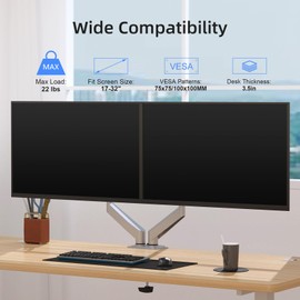 Suptek Dual Monitor Mount Stand-Height Adjustable Gas Spring Monitor Arm Desk Mount for 2 Computer Screens 17 to 27 inches - Each Arm Holds up to 13.2lbs,Silver(MD8SPS)