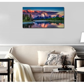 Sunset Landscape Canvas Wall Art for Living Room Grand Teton Wyoming National Park Picture Wall Decor Snake River Mountain Forest Nautre Prints Artwork Bedroom Bathroom Office Home Decor 20" X 40"