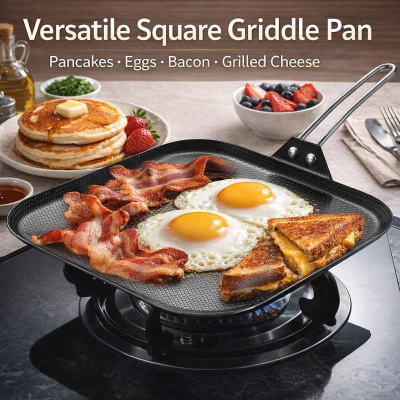Inqibee 11 Inch Hybrid Nonstick Square Griddle Pan, Flat Square