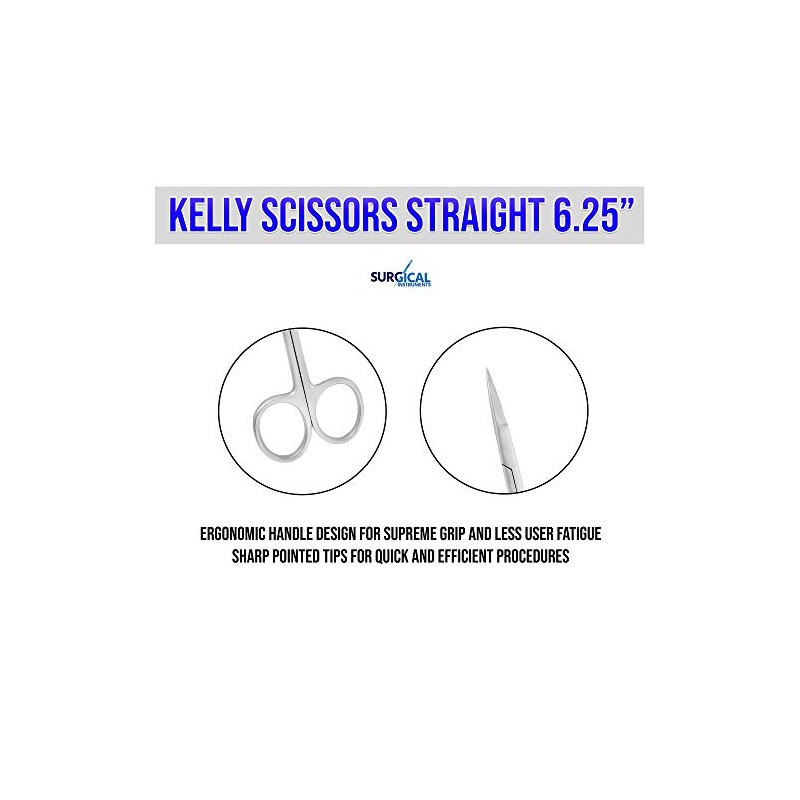 SurgicalOnline Kelly Scissors Straight 6.25" Dental Instruments Stainless Steel One