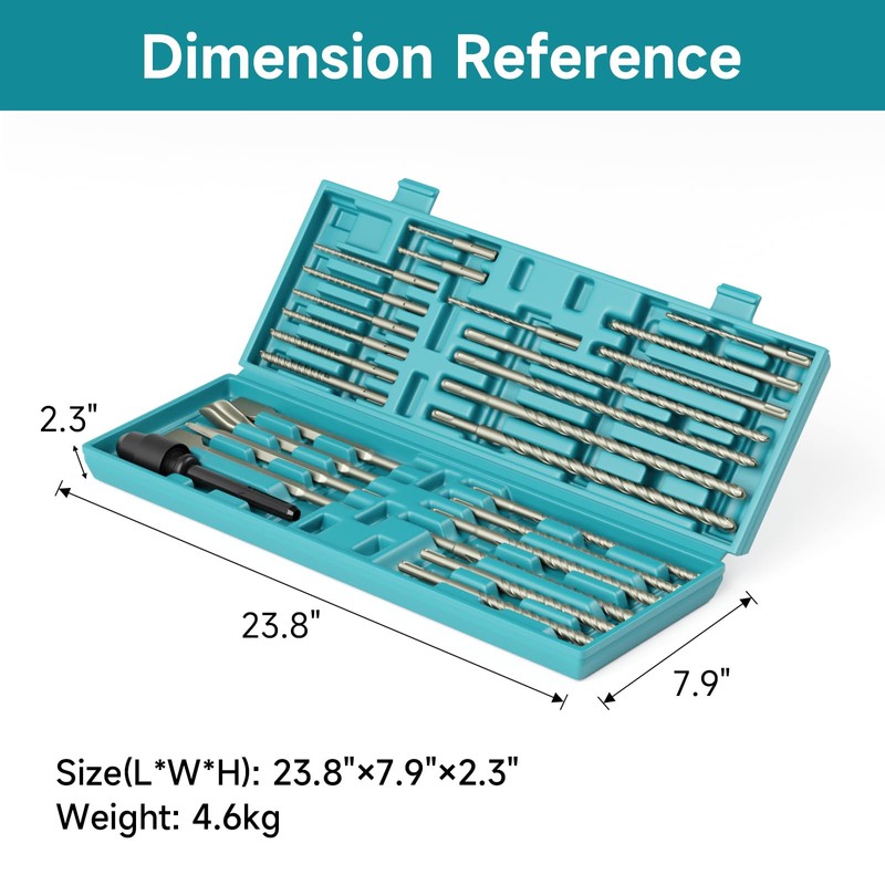 27Pcs SDS-Plus Drill Bits & Chisel Set - Rotary Hammer