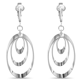 Silver Clip On Earrings For Women, They Look Pierced, Don't Pinch & Won't Fall Off, Hypoallergenic & Lightweight (Silver Double Ovals)