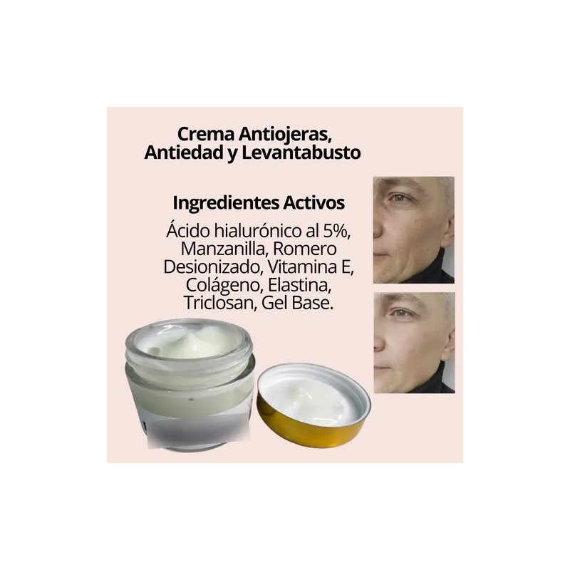 2 Cremas Facial Antiedad Y Antiojeras Con Ácido Hialurónico
