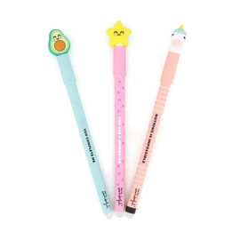 Mr. Wonderful - Set 3 Penne Bo-Bo Unicorn, Avocado, Star Penna cancellabile - Niente è impossibile - Penna con inchiostro blu