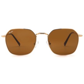 Pro Acme Classic Sunglasses for Women Men Hexagonal Flat Lens Metal Frame Trendy Square Shades Sunglasses 100% Real Glass Lens（Gold | Brown）