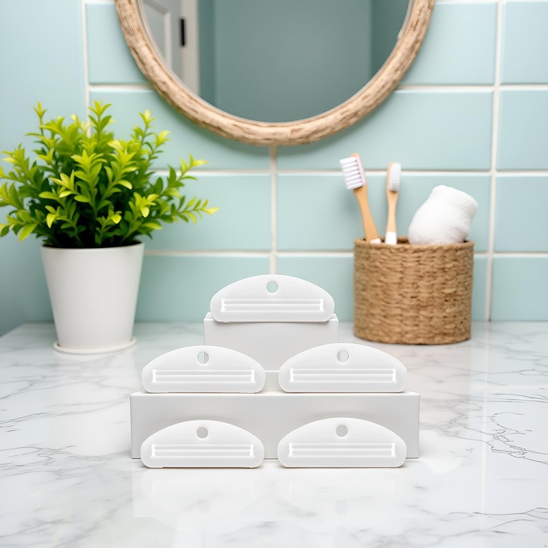 5Pcs White Toothpaste Squeezer,Plastic Toothpaste Tube Squeezer Dispenser,Toothpaste Clips for