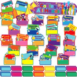 76 Pieces Classroom Jobs Chart Bulletin Board Sets Hands on Management Center Classroom Helper Chart Bulletin Board Day Chart Jobs Pockets Chart Teacher's Helper for Classroom Wall Decor