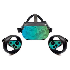 MightySkins Skin for Oculus Quest - Blue Green Polygon | Protective, Durable, and Unique Vinyl Decal Wrap Cover | Easy to Apply, Remove, and Change Styles | Made in The USA
