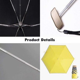 Mini Portable Compact Sun&Rain Travel Folding Umbrella with Collapsible Pocket Ultralight Compact Protective Windproof Anti-UV UPF Lightweight Golf Umbrellas for Women Kids,Yellow