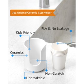 Viosuniu 3 oz Original Ceramic Bathroom Cup Dispenser with 5 PLA Paper Cups, Bathroom Essential Accessories for Mouthwash Cup Holder on Bathroom Vanity Countertops (1 Pack, White)