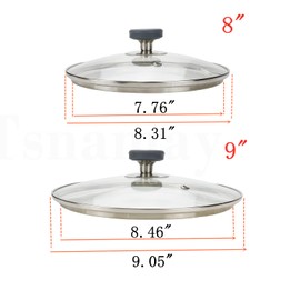 Tsnamay 8 Inch Clear Glass Pot Lid for Frying Pan Replacement Cover Can Withstand 356°F (180℃) with Stainless Steel knobs