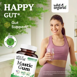 Wild & Organic Mastic Gum Capsules - 1000 mg Mastic Gum Resin Supplement for Gut Support - 2 Month Supply - 120 Vegan Capsules - No Fillers, Non-GMO, Gluten-Free