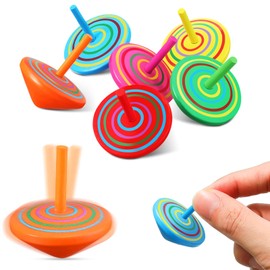 6 Pieces Multicolored Wooden Tops Colorful Wood Gyroscopes Tops Mini Handmade Flip Toys Assorted Color Painted Tops Novelty Tops for Toddlers Party Favors Party Family Games Kids